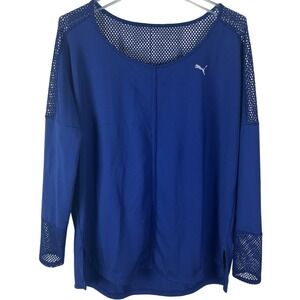 Puma Athletic Top Womens Size XL Blue Long Sleeve Style 516372 Mesh Panel E24